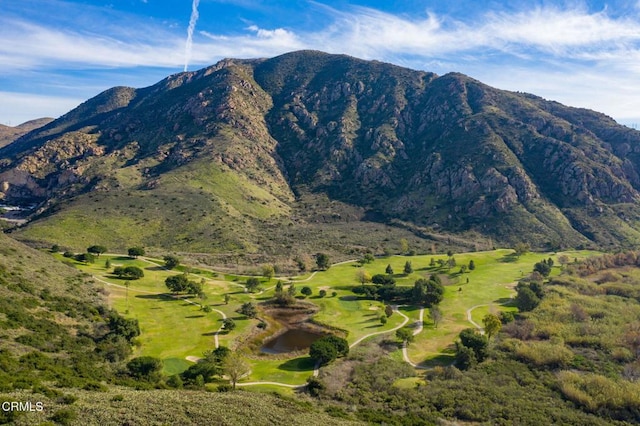 view of mountain feature with view of golf course