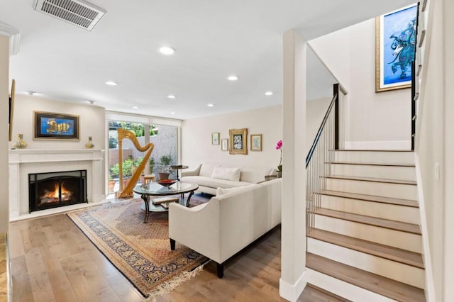 living room with hardwood / wood-style flooring