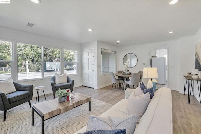 living room with light hardwood / wood-style flooring