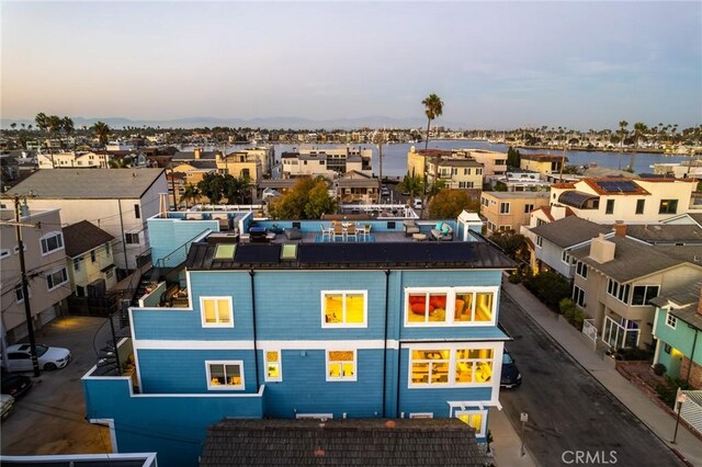 view of aerial view at dusk