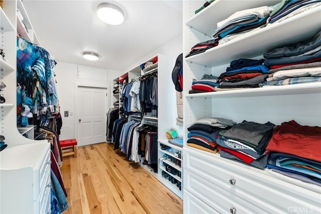 walk in closet with light wood-type flooring