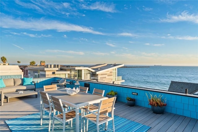 deck featuring a water view