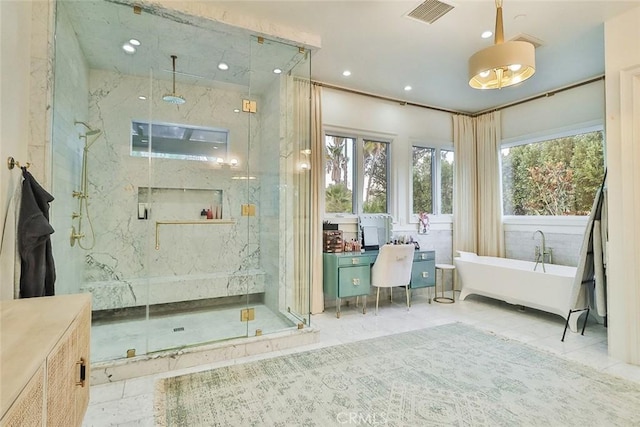 bathroom featuring plus walk in shower