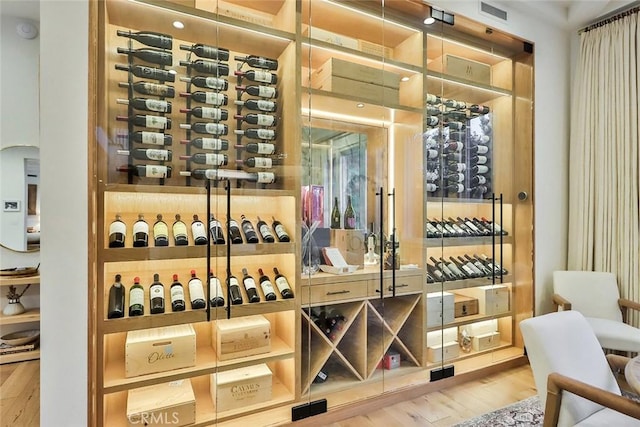 wine cellar featuring wood-type flooring