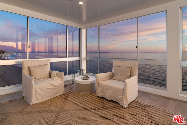 sunroom with a water view