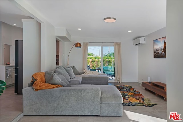 living room featuring a wall mounted air conditioner