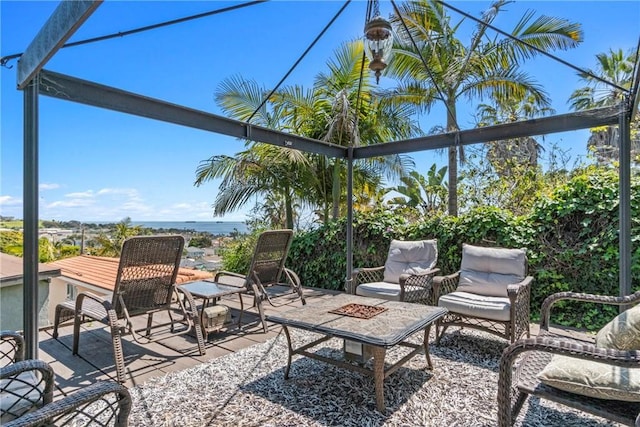 view of patio / terrace with an outdoor fire pit