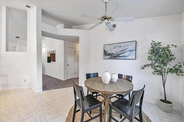 dining space featuring ceiling fan