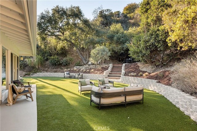 4031 Deerhorn Dr, Sherman Oaks, CA 91403 - view of grassy yard with an outdoor living space and stairs