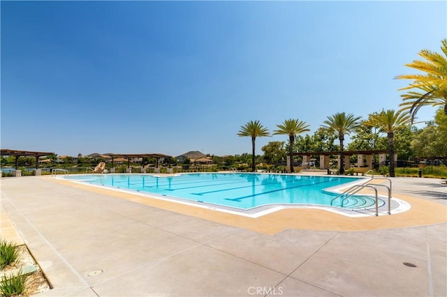 view of swimming pool with a patio area