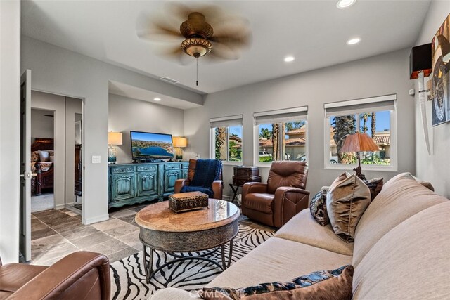 living room with ceiling fan