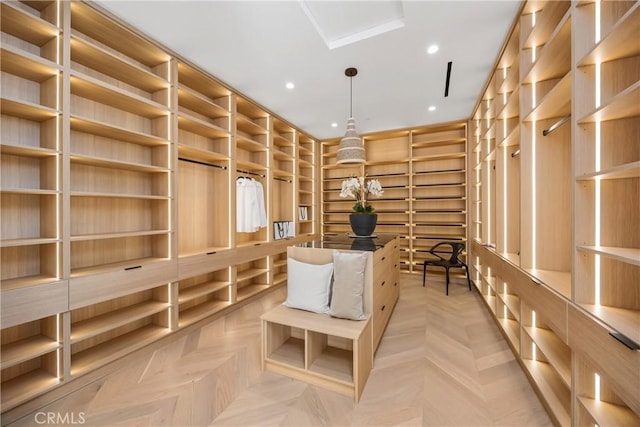 sitting room featuring light parquet flooring