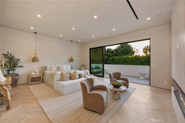 living room with light parquet flooring