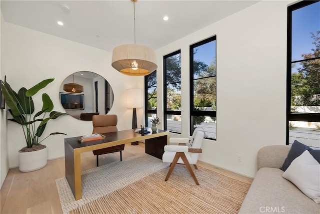 living area with light hardwood / wood-style floors