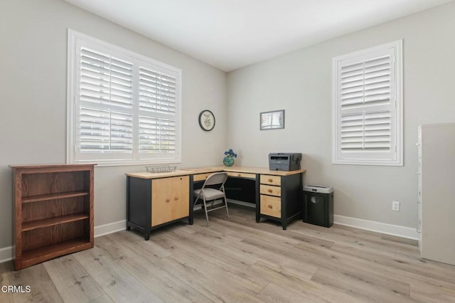 office space with light hardwood / wood-style flooring