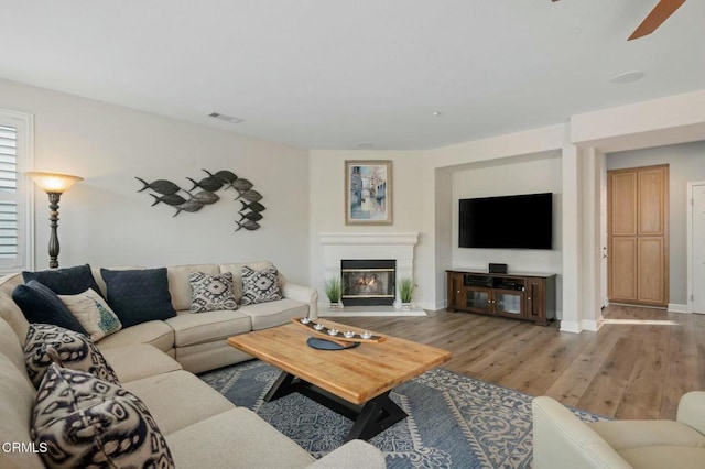 living room with hardwood / wood-style flooring