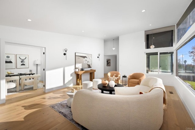 living room featuring light wood-type flooring