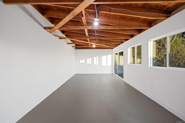 basement featuring wood ceiling