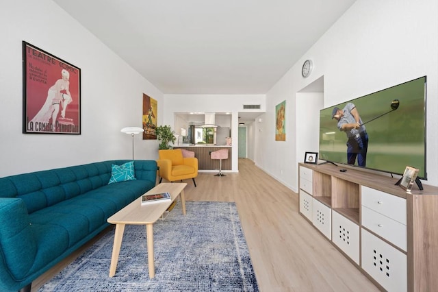 living room with light wood-type flooring