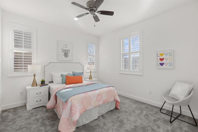 bedroom with carpet flooring and ceiling fan