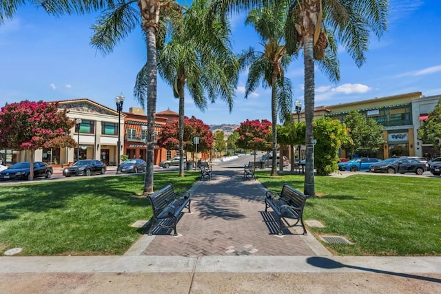 view of property's community featuring a yard