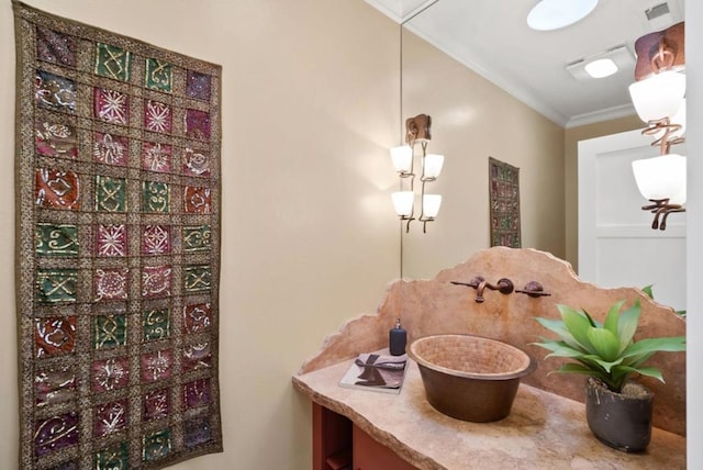 bathroom with ornamental molding