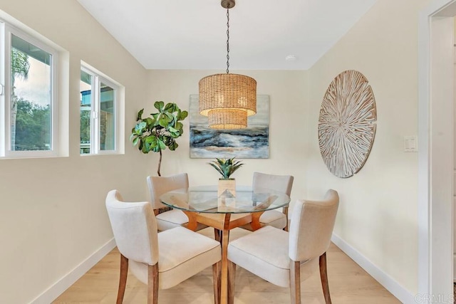 dining space with light hardwood / wood-style flooring