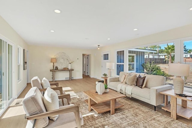 living room with light wood-type flooring