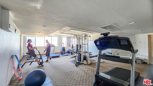 workout area with carpet floors