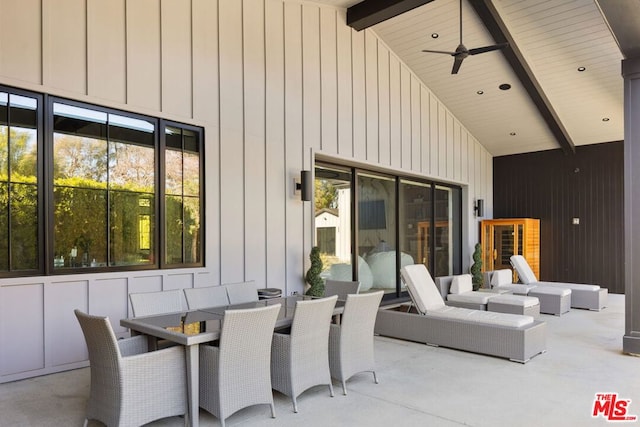 view of patio featuring ceiling fan and an outdoor living space