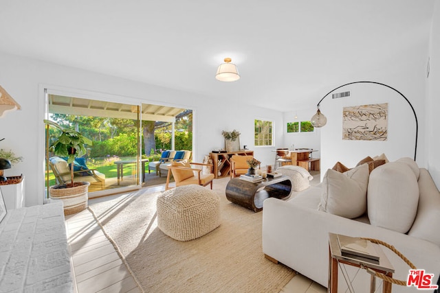 living room with light hardwood / wood-style floors