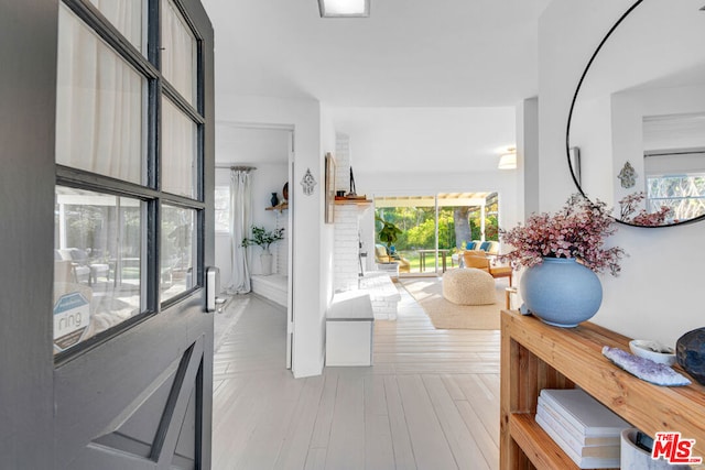 foyer featuring light wood-type flooring and a wealth of natural light