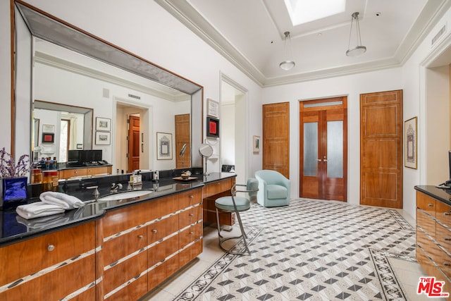 welcome area with a skylight and sink