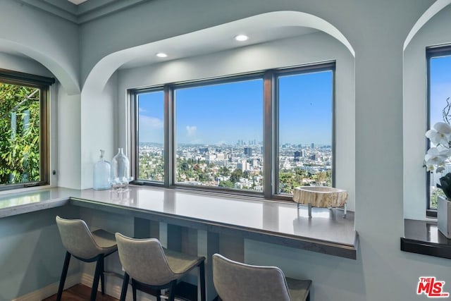 interior space featuring bar area