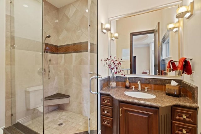 bathroom with vanity and an enclosed shower