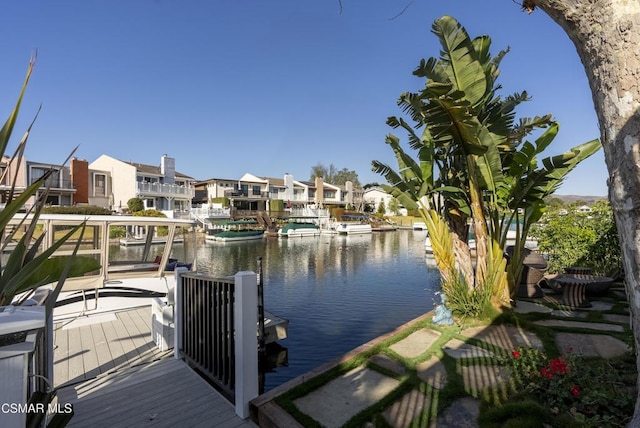 dock area with a water view