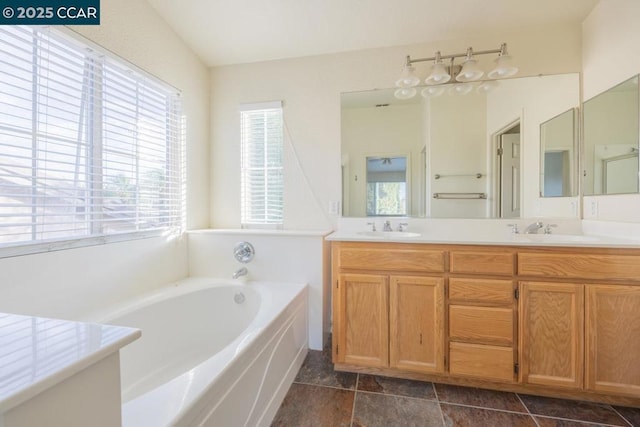 bathroom with a bath and vanity