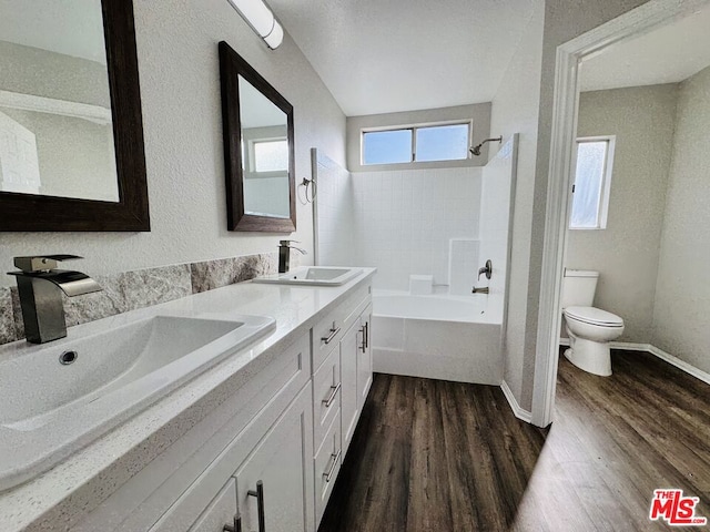 bathroom featuring toilet, vanity, and hardwood / wood-style flooring