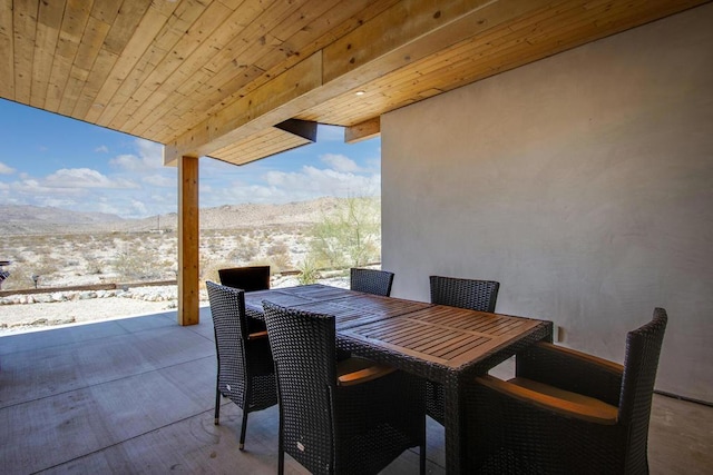 view of patio featuring a mountain view