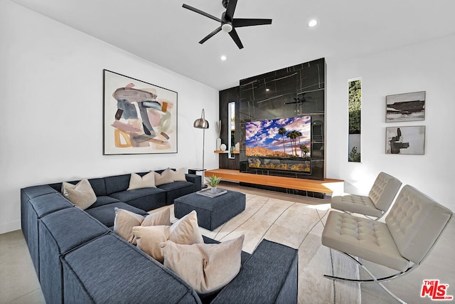 living room featuring ceiling fan