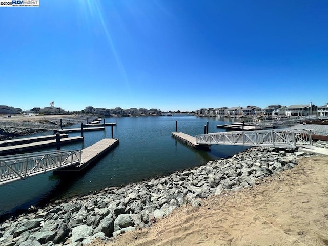 view of dock featuring a water view