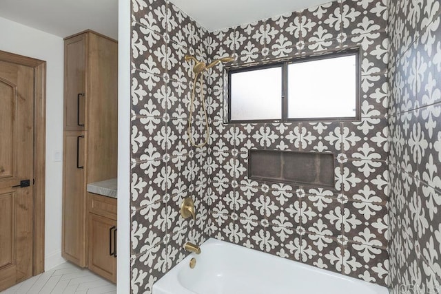 bathroom with tile patterned floors