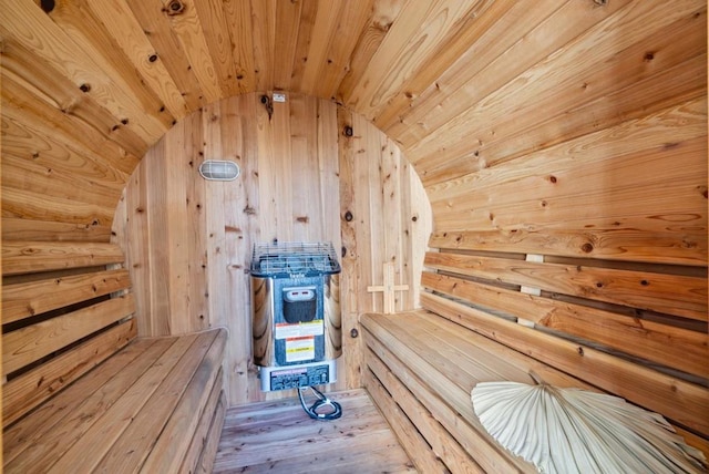 view of sauna with hardwood / wood-style floors