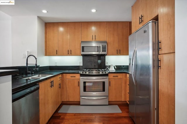 kitchen featuring sink, dark hardwood / wood-style floors, and stainless steel appliances