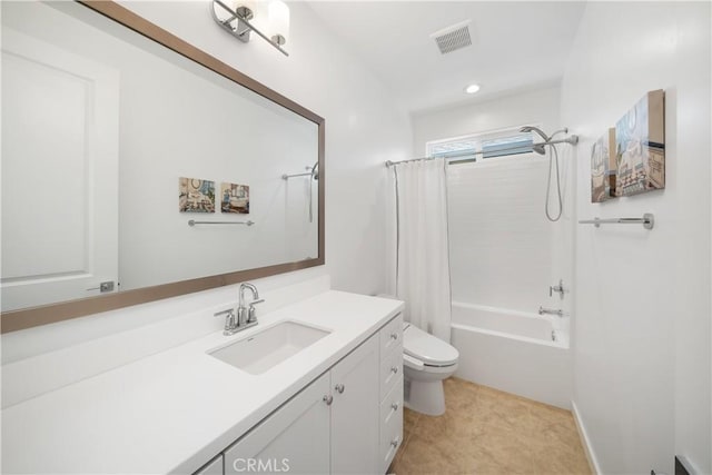 full bathroom with toilet, vanity, tile patterned flooring, and shower / bath combination with curtain