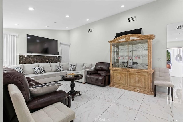 living room with lofted ceiling