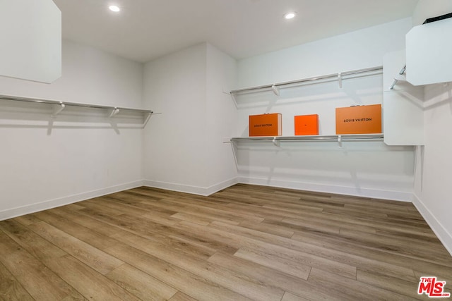 spacious closet featuring light hardwood / wood-style flooring