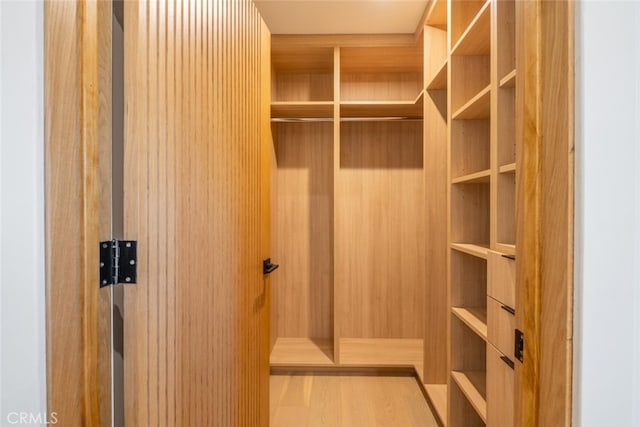 walk in closet featuring light hardwood / wood-style flooring