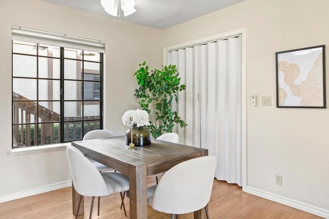 dining area with a wealth of natural light and light wood-type flooring