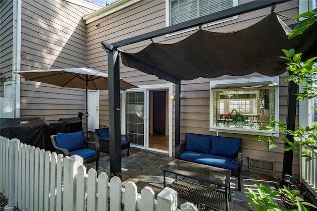 view of patio with an outdoor hangout area and area for grilling